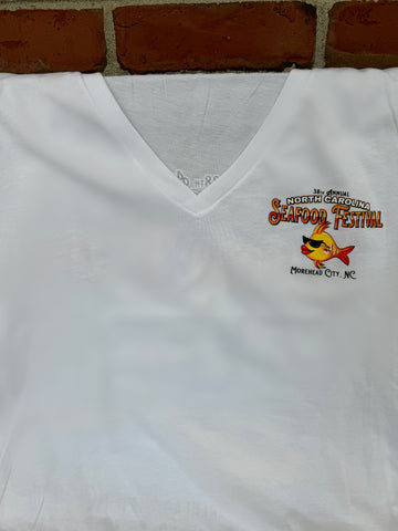 2024 NC Seafood Festival  Women's Relaxed Jersey V-Neck Tee - White